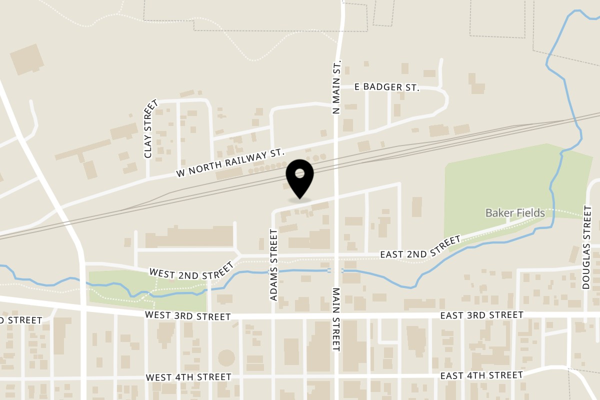 Map showing the location of Brewed Awakening Coffee and Bake Shop Wray on 123 Adams St in Wray